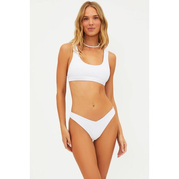 Beach Riot NWOT Peyton Bikini Bottom S White Ribbed Stretch Cheeky Beach Resort - Picture 1 of 4